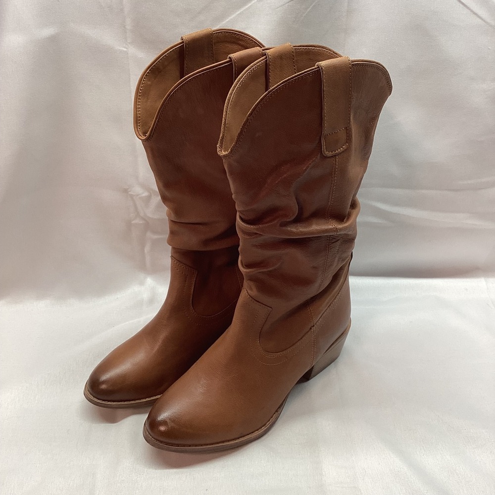 Naughty Monkey Womens 6 Tan Leather Slouchy Western Mid Calf Boots Festival